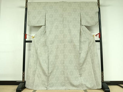 平和屋着物▽白鷹お召　単衣　麻の葉文様　正絹　逸品　AABJ3505jh