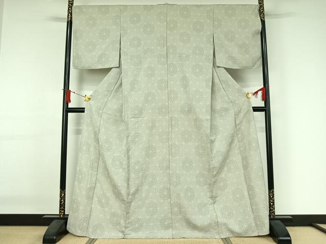 平和屋着物▽白鷹お召　単衣　麻の葉文様　正絹　逸品　AABJ3505jh