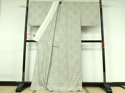 平和屋着物▽白鷹お召　単衣　麻の葉文様　正絹　逸品　AABJ3505jh