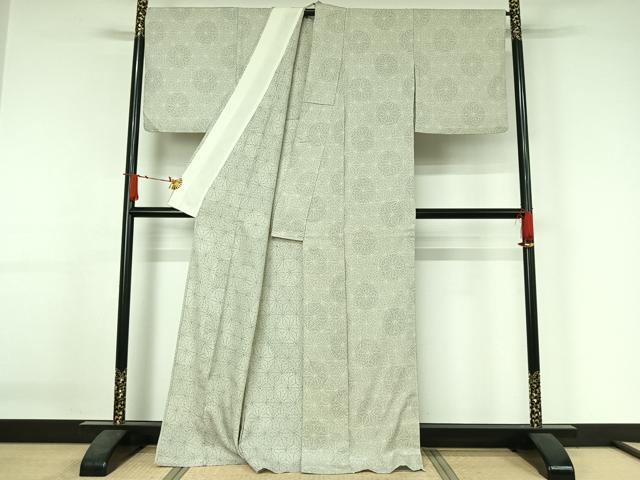 平和屋着物▽白鷹お召　単衣　麻の葉文様　正絹　逸品　AABJ3505jh