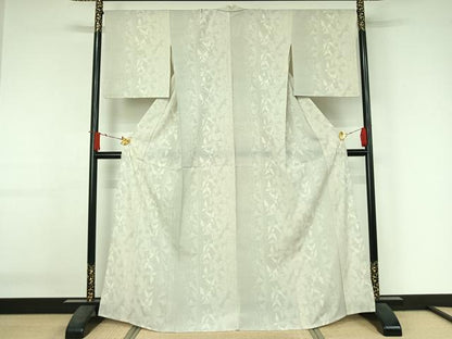 平和屋着物▽本塩沢　単衣　110亀甲　舞蝶文　正絹　逸品　AABJ3508jh