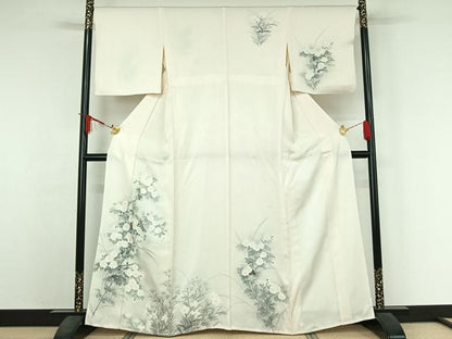 平和屋着物▽訪問着　単衣　手描き　草花文　正絹　逸品　AABJ3511jh