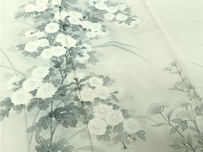 平和屋着物▽訪問着　単衣　手描き　草花文　正絹　逸品　AABJ3511jh