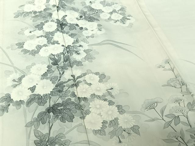 平和屋着物▽訪問着　単衣　手描き　草花文　正絹　逸品　AABJ3511jh