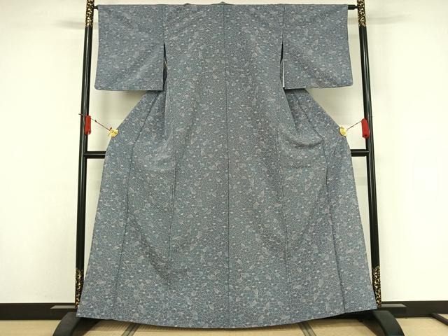 平和屋着物▽小紋　単衣　草花文　洗える着物　AABJ3512jh