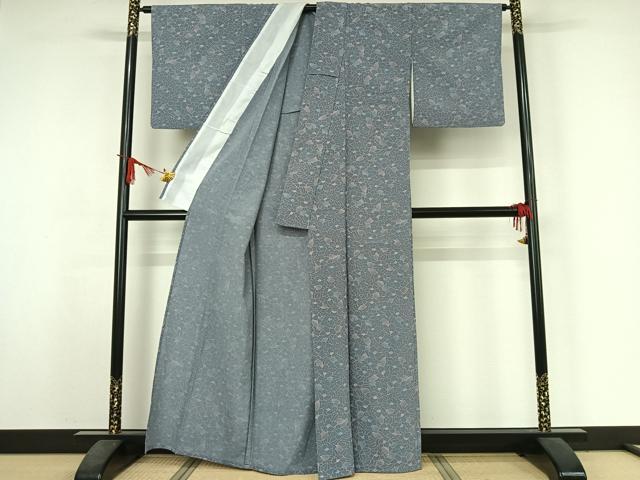 平和屋着物▽小紋　単衣　草花文　洗える着物　AABJ3512jh