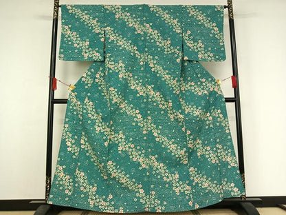 平和屋着物▽小紋　単衣　舞桜文　洗える着物　AABJ3513jh