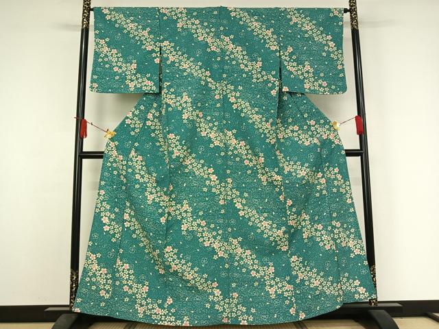 平和屋着物▽小紋　単衣　舞桜文　洗える着物　AABJ3513jh