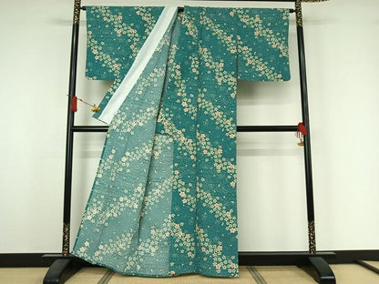 平和屋着物▽小紋　単衣　舞桜文　洗える着物　AABJ3513jh