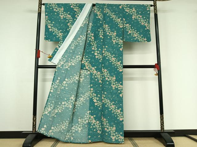 平和屋着物▽小紋　単衣　舞桜文　洗える着物　AABJ3513jh