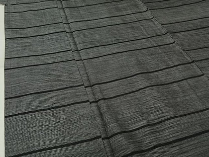 平和屋着物▽本場大島紬　単衣　横段文　黒地　正絹　逸品　AABJ3516jh