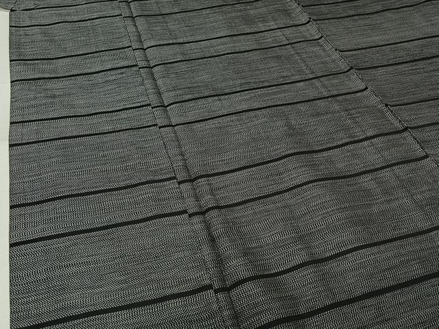 平和屋着物▽本場大島紬　単衣　横段文　黒地　正絹　逸品　AABJ3516jh