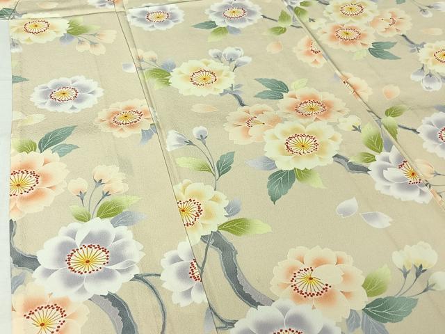 平和屋着物▽上質な小紋　単衣　友禅　枝花文　正絹　逸品　AABJ3517jh