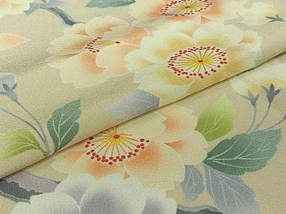 平和屋着物▽上質な小紋　単衣　友禅　枝花文　正絹　逸品　AABJ3517jh