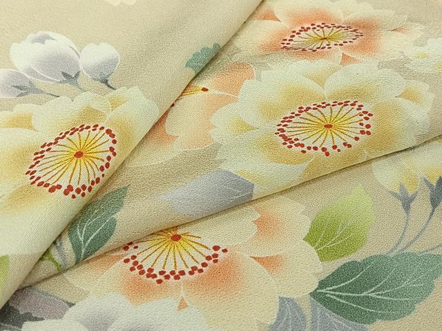 平和屋着物▽上質な小紋　単衣　友禅　枝花文　正絹　逸品　AABJ3517jh