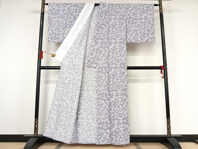 平和屋着物▽小紋　単衣　草花文　洗える着物　AABJ3521jh