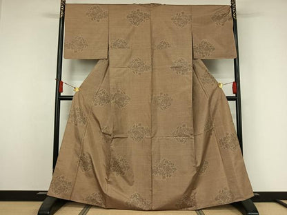 平和屋着物▽本場大島紬　単衣　9マルキ　草花文　正絹　逸品　AABJ3523jh
