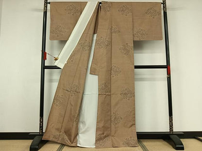 平和屋着物▽本場大島紬　単衣　9マルキ　草花文　正絹　逸品　AABJ3523jh