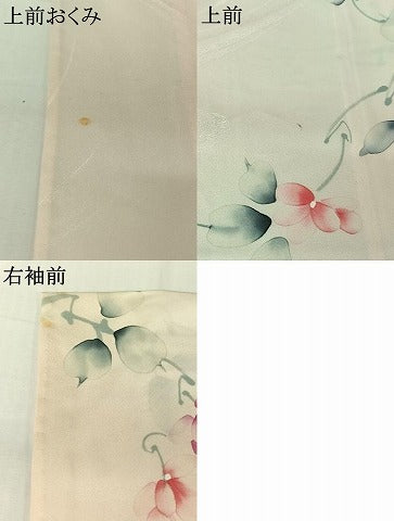 平和屋着物▽上質な小紋　単衣　手描き　枝花文　正絹　逸品　AABJ3527jh