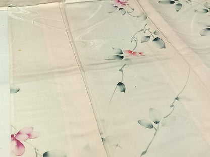 平和屋着物▽上質な小紋　単衣　手描き　枝花文　正絹　逸品　AABJ3527jh