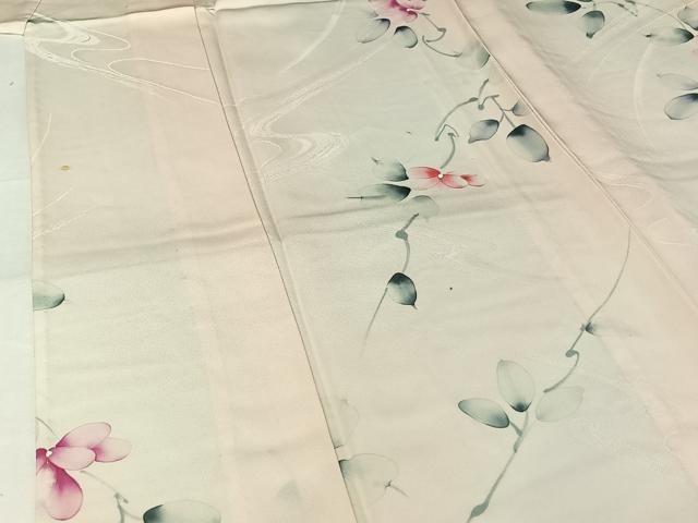 平和屋着物▽上質な小紋　単衣　手描き　枝花文　正絹　逸品　AABJ3527jh