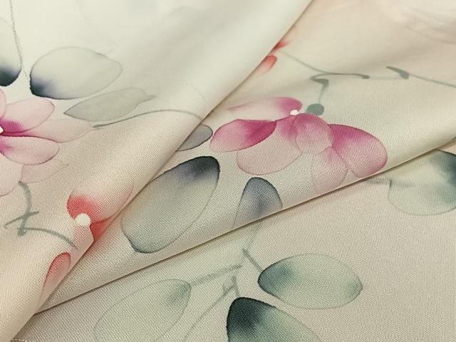平和屋着物▽上質な小紋　単衣　手描き　枝花文　正絹　逸品　AABJ3527jh