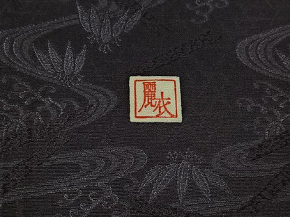 平和屋着物▽上質な色無地　単衣　作家物　流水笹の葉地紋　褐色　ロング丈　正絹　逸品　AABJ3528jh