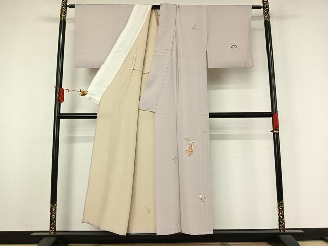 平和屋着物▽訪問着　単衣　短冊花文　金彩　正絹　逸品　AABJ3529jh