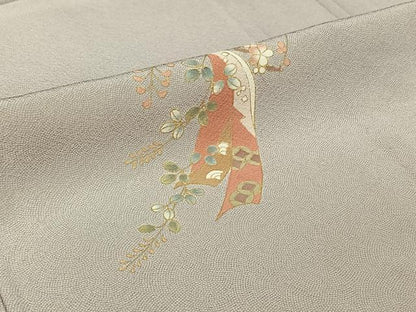 平和屋着物▽訪問着　単衣　短冊花文　金彩　正絹　逸品　AABJ3529jh