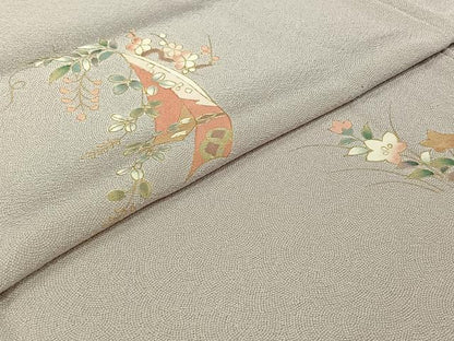 平和屋着物▽訪問着　単衣　短冊花文　金彩　正絹　逸品　AABJ3529jh