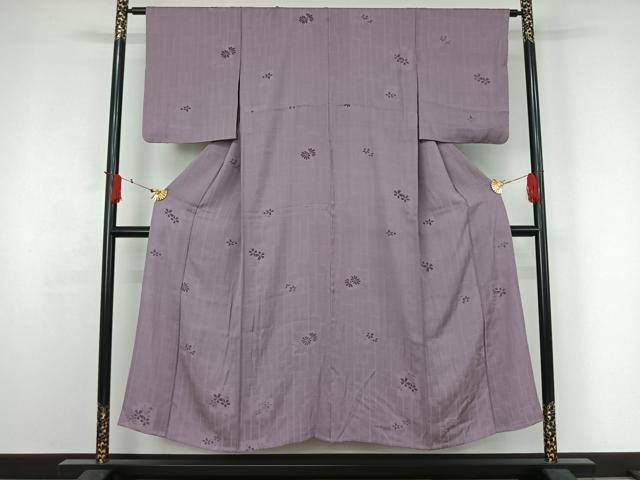 平和屋着物▽上質な色無地　単衣　モール織　草花地紋　浅紫色　正絹　逸品　AABJ3530jh