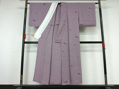 平和屋着物▽上質な色無地　単衣　モール織　草花地紋　浅紫色　正絹　逸品　AABJ3530jh