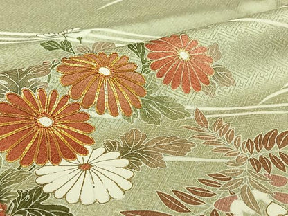 平和屋着物▽訪問着　単衣　駒刺繍　流水花文　暈し染め　金彩　正絹　逸品　AABJ3531jh