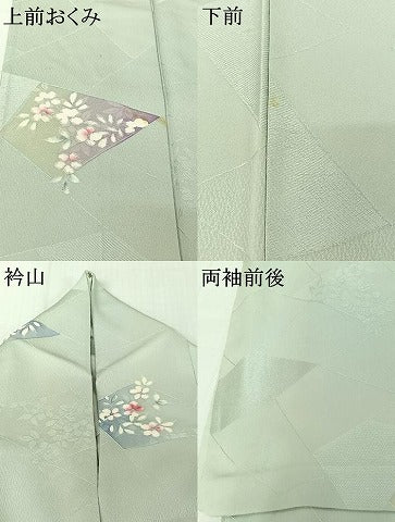 平和屋着物▽上質な小紋　単衣　地紋起こし　切嵌花文　正絹　逸品　AABJ3535jh
