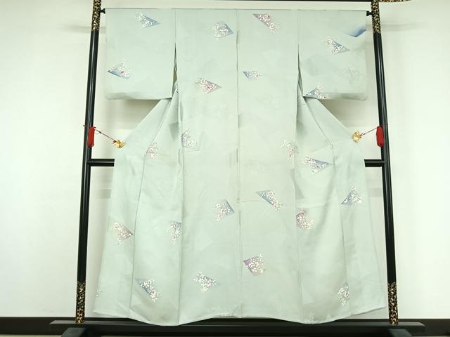 平和屋着物▽上質な小紋　単衣　地紋起こし　切嵌花文　正絹　逸品　AABJ3535jh