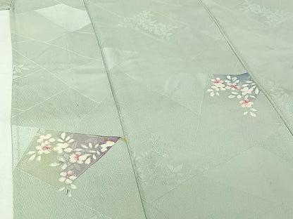 平和屋着物▽上質な小紋　単衣　地紋起こし　切嵌花文　正絹　逸品　AABJ3535jh