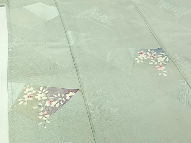 平和屋着物▽上質な小紋　単衣　地紋起こし　切嵌花文　正絹　逸品　AABJ3535jh