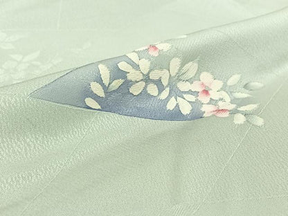 平和屋着物▽上質な小紋　単衣　地紋起こし　切嵌花文　正絹　逸品　AABJ3535jh