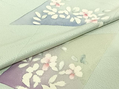平和屋着物▽上質な小紋　単衣　地紋起こし　切嵌花文　正絹　逸品　AABJ3535jh