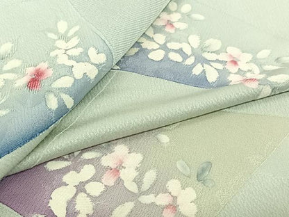 平和屋着物▽上質な小紋　単衣　地紋起こし　切嵌花文　正絹　逸品　AABJ3535jh