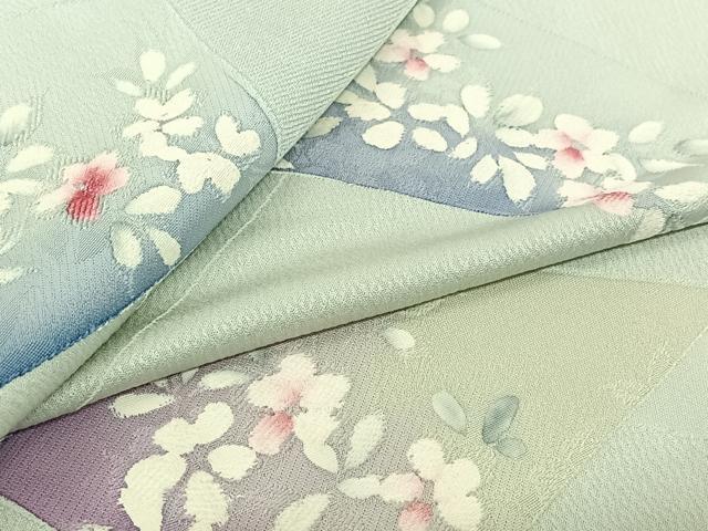 平和屋着物▽上質な小紋　単衣　地紋起こし　切嵌花文　正絹　逸品　AABJ3535jh