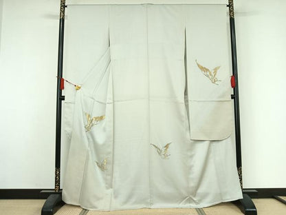 平和屋着物▽豪華振袖　単衣　総刺繍　舞蝶文　金糸　金通し地　正絹　逸品　AABJ3536jh