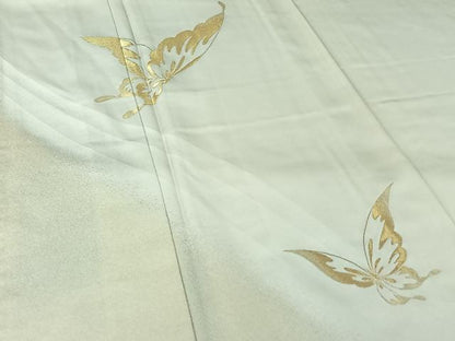 平和屋着物▽豪華振袖　単衣　総刺繍　舞蝶文　金糸　金通し地　正絹　逸品　AABJ3536jh