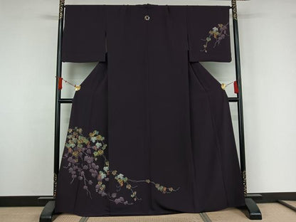 平和屋着物▽訪問着　単衣　総刺繍　南天文　金糸　正絹　逸品　AABJ3539jh