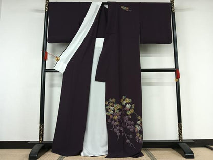 平和屋着物▽訪問着　単衣　総刺繍　南天文　金糸　正絹　逸品　AABJ3539jh