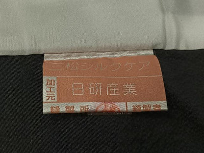 平和屋着物▽上質な小紋　単衣　斜縞　黒地　正絹　逸品　AABJ3540jh