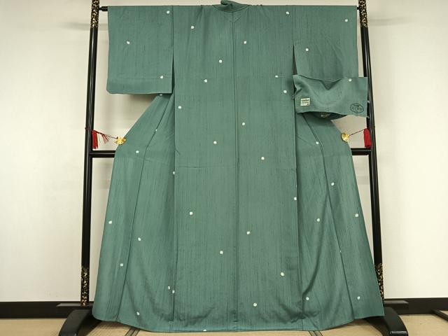 平和屋着物▽上質な小紋　単衣　お召地　丸文　蛍暈し　反端付き　正絹　逸品　AABJ3541jh