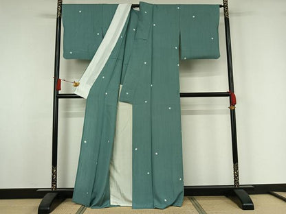平和屋着物▽上質な小紋　単衣　お召地　丸文　蛍暈し　反端付き　正絹　逸品　AABJ3541jh