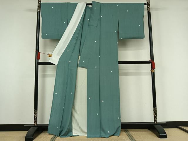 平和屋着物▽上質な小紋　単衣　お召地　丸文　蛍暈し　反端付き　正絹　逸品　AABJ3541jh