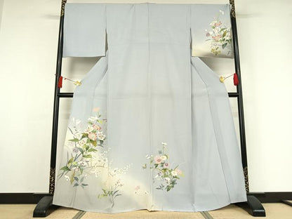 平和屋着物▽訪問着　単衣　友禅　草花文　暈し染め　正絹　逸品　AABJ3542jh